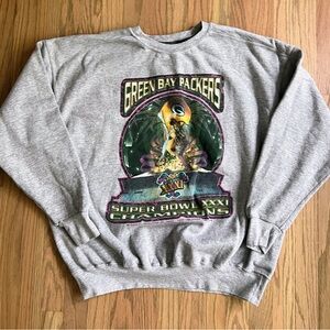 VINTAGE Starter Green Bay Packers Gray Super Bowl Champions Sweatshirt Size XL